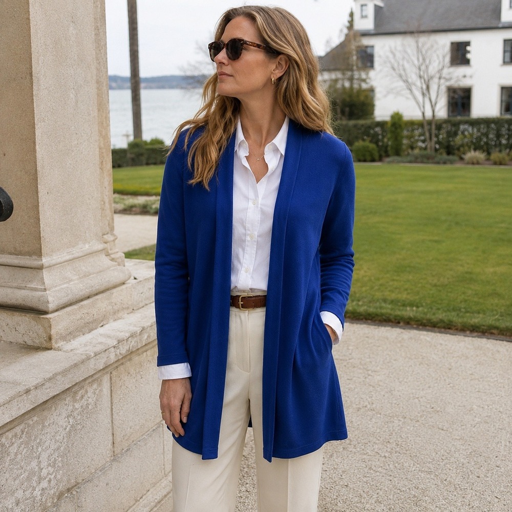 J McLaughlin Cashmere Open Front Cardigan Duster Sweater‎ Blue XS Luxury Knit